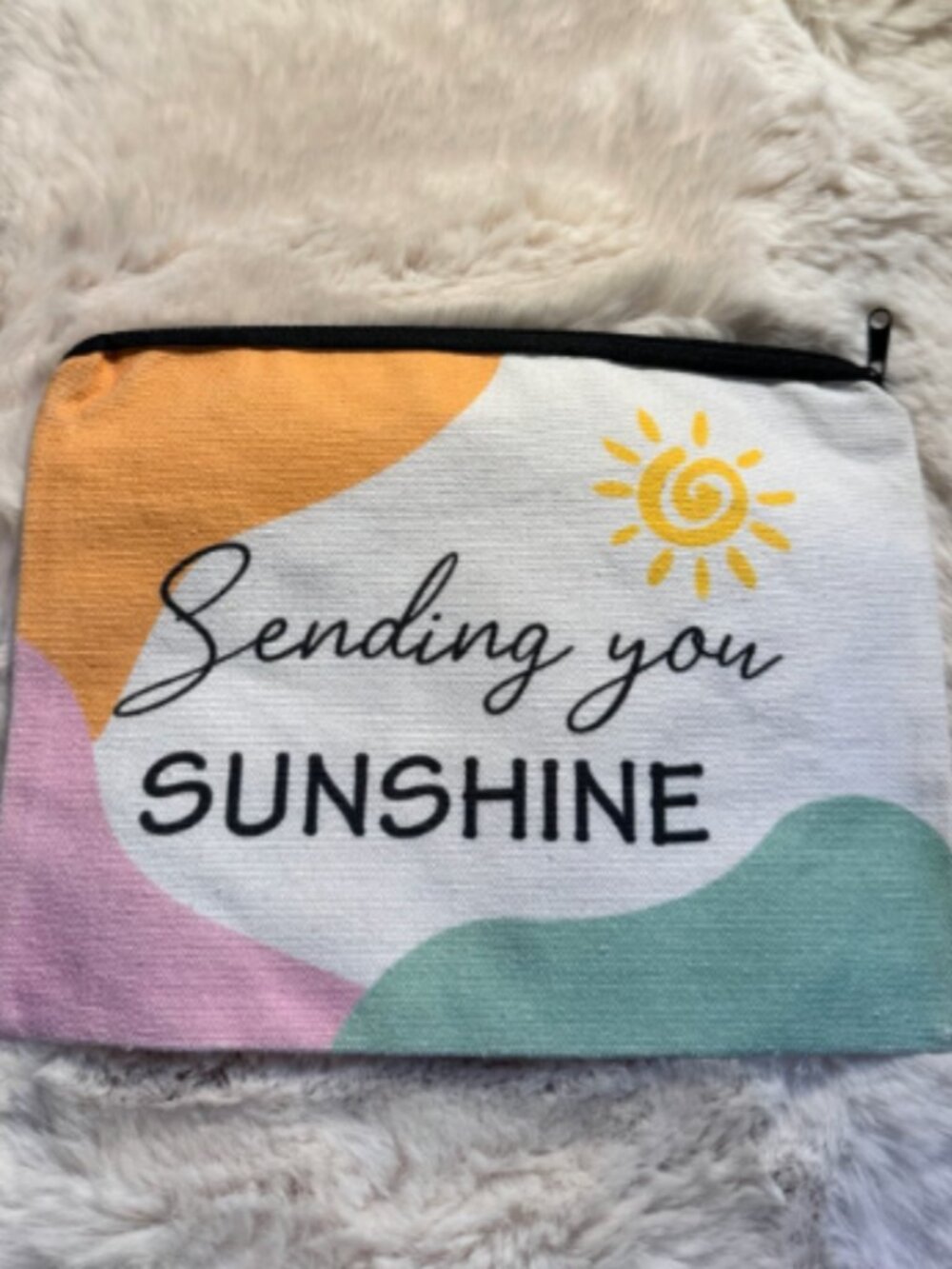 "Sending You Sunshine" Canvas Makeup Bag Travel Cosmetic Pouch Abstract Boho